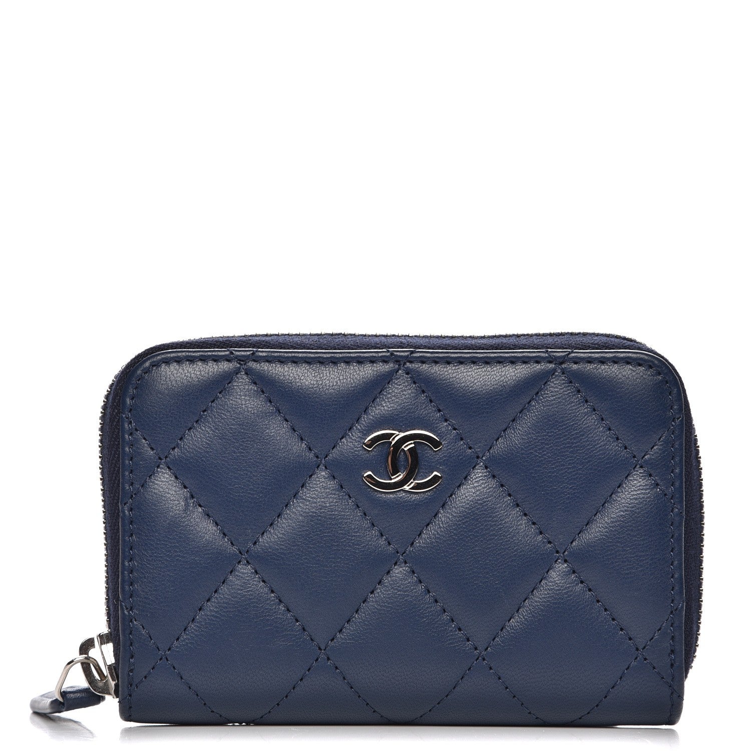 Chanel Lambskin Quilted Zip Around Coin Purse Wallet Blue 1 of 8