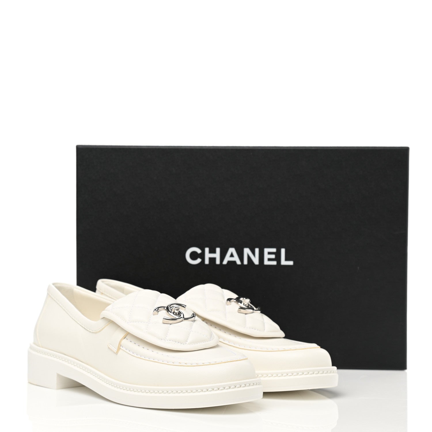 Chanel Lambskin Quilted CC Turnlock Loafers 38 White 9 of 9