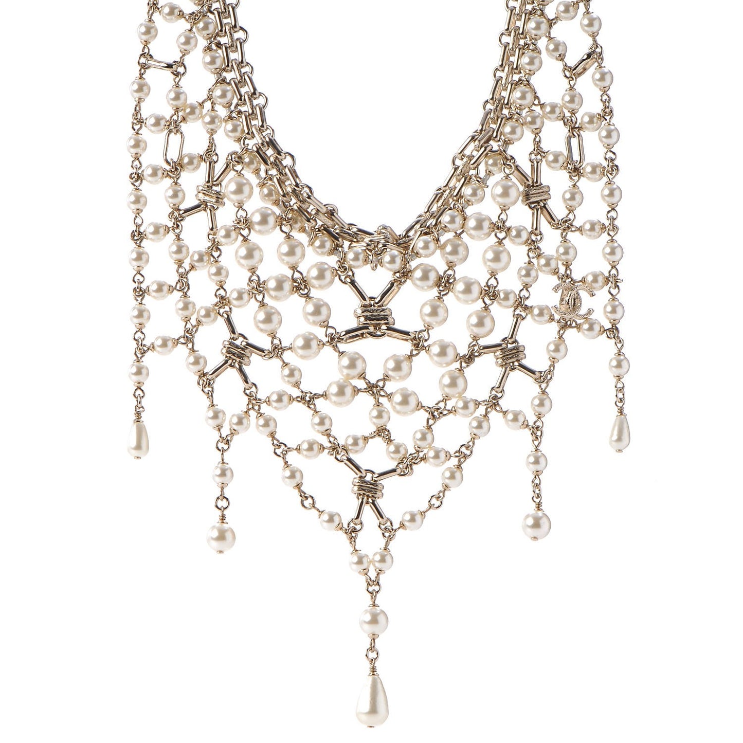 Pearl Chain Large Bib Necklace Gold