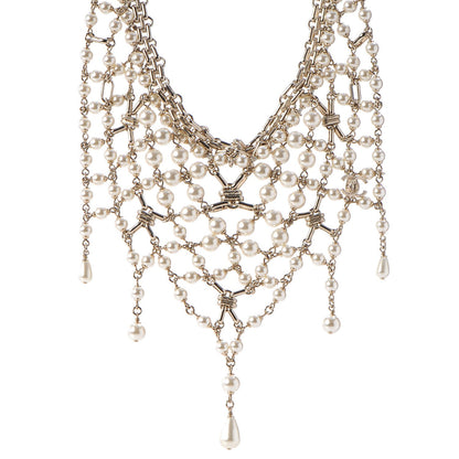 Chanel Pearl Chain Large Bib Necklace Gold 1 of 6