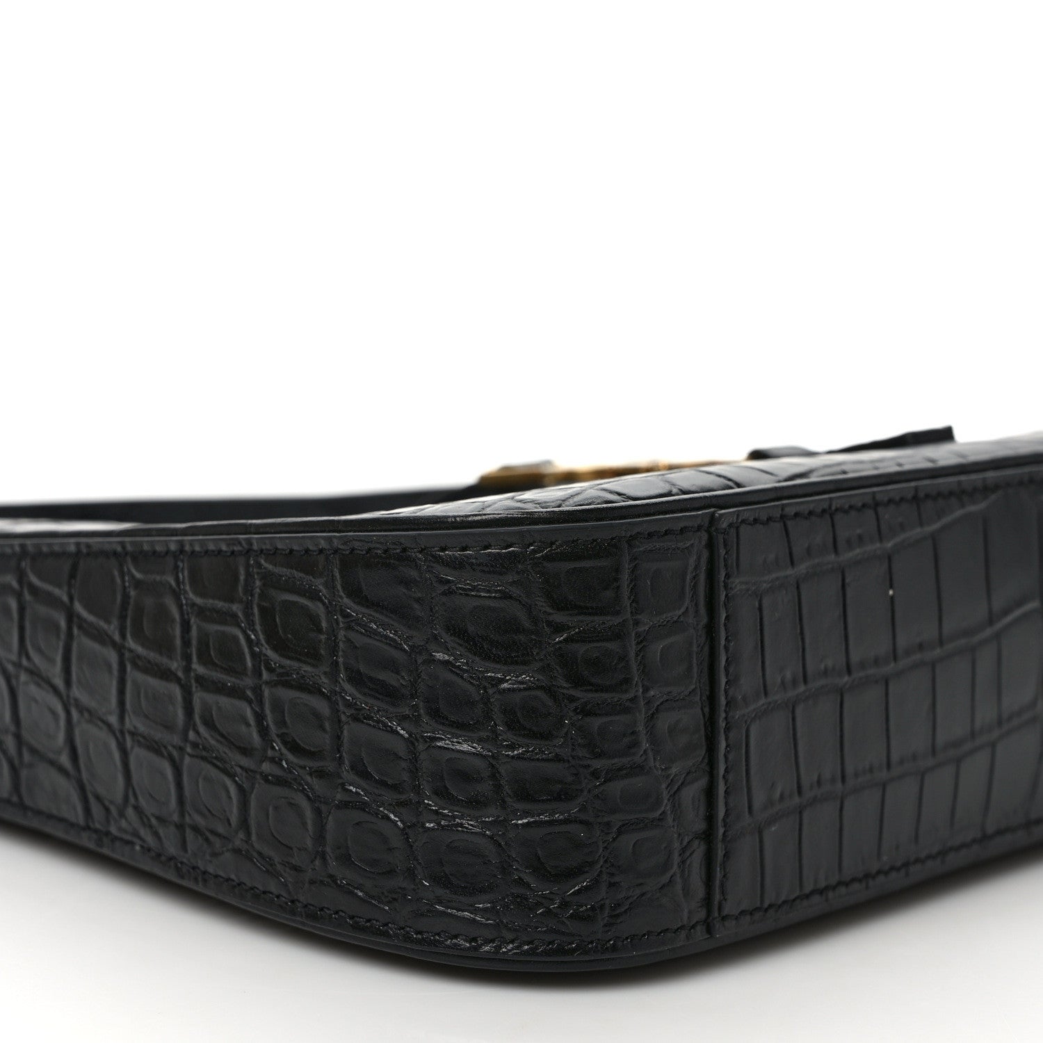 Saint Laurent Calfskin Crocodile Embossed Le 5 A 7 Hobo Black 7 of 8