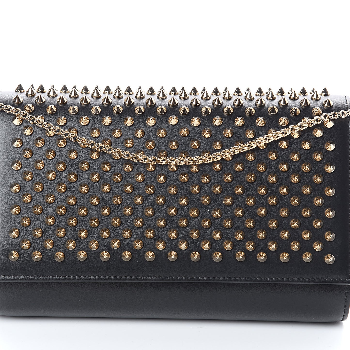 Calfskin Patent Leopard Spikes Paloma Clutch Black