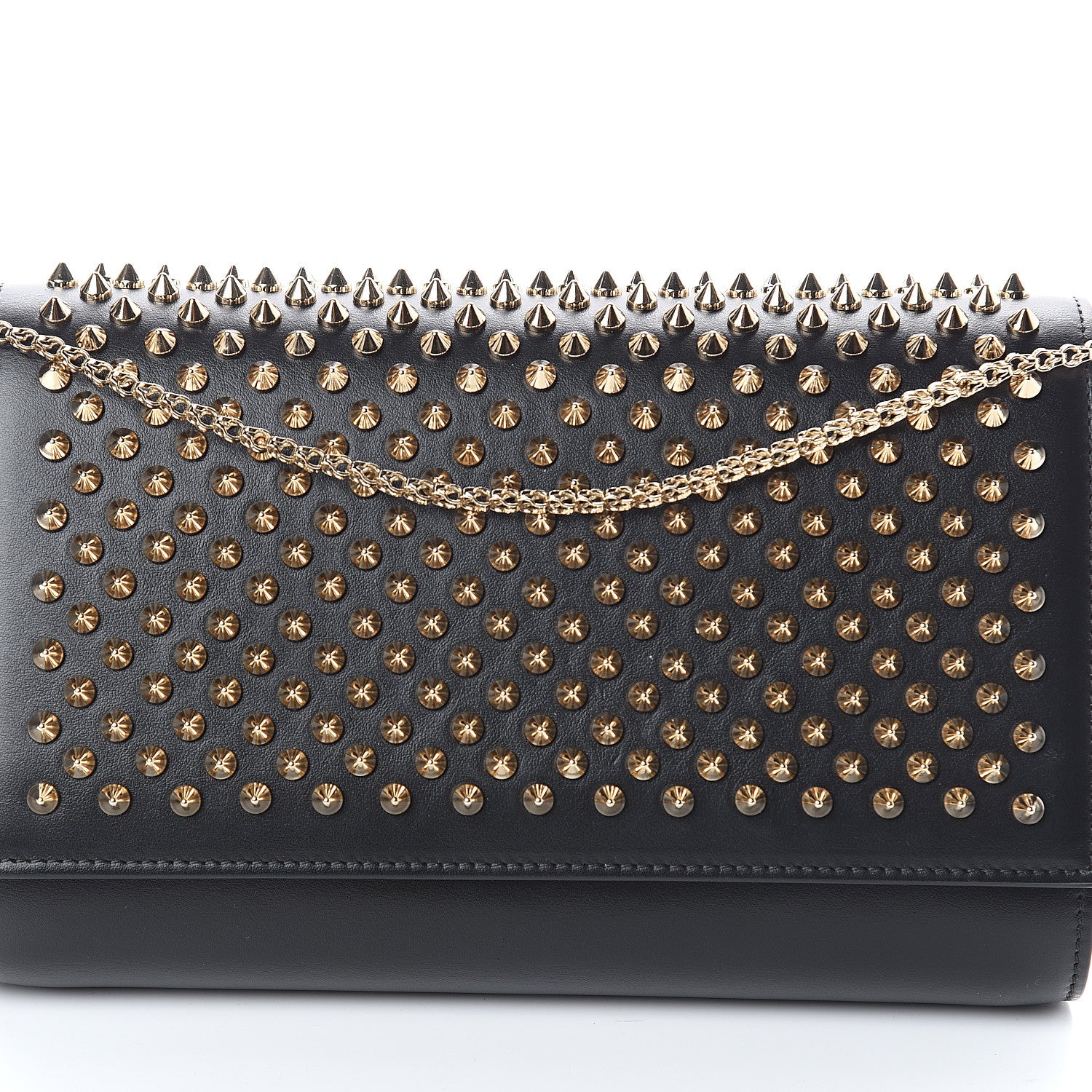 Christian Louboutin Calfskin Patent Leopard Spikes Paloma Clutch Black 6 of 8