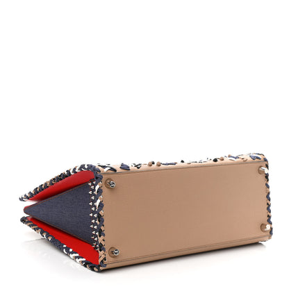 Christian Louboutin Calfskin Mexinodo Beaded Studded Triple Gusset Large Paloma Beige Blue 4 of 11