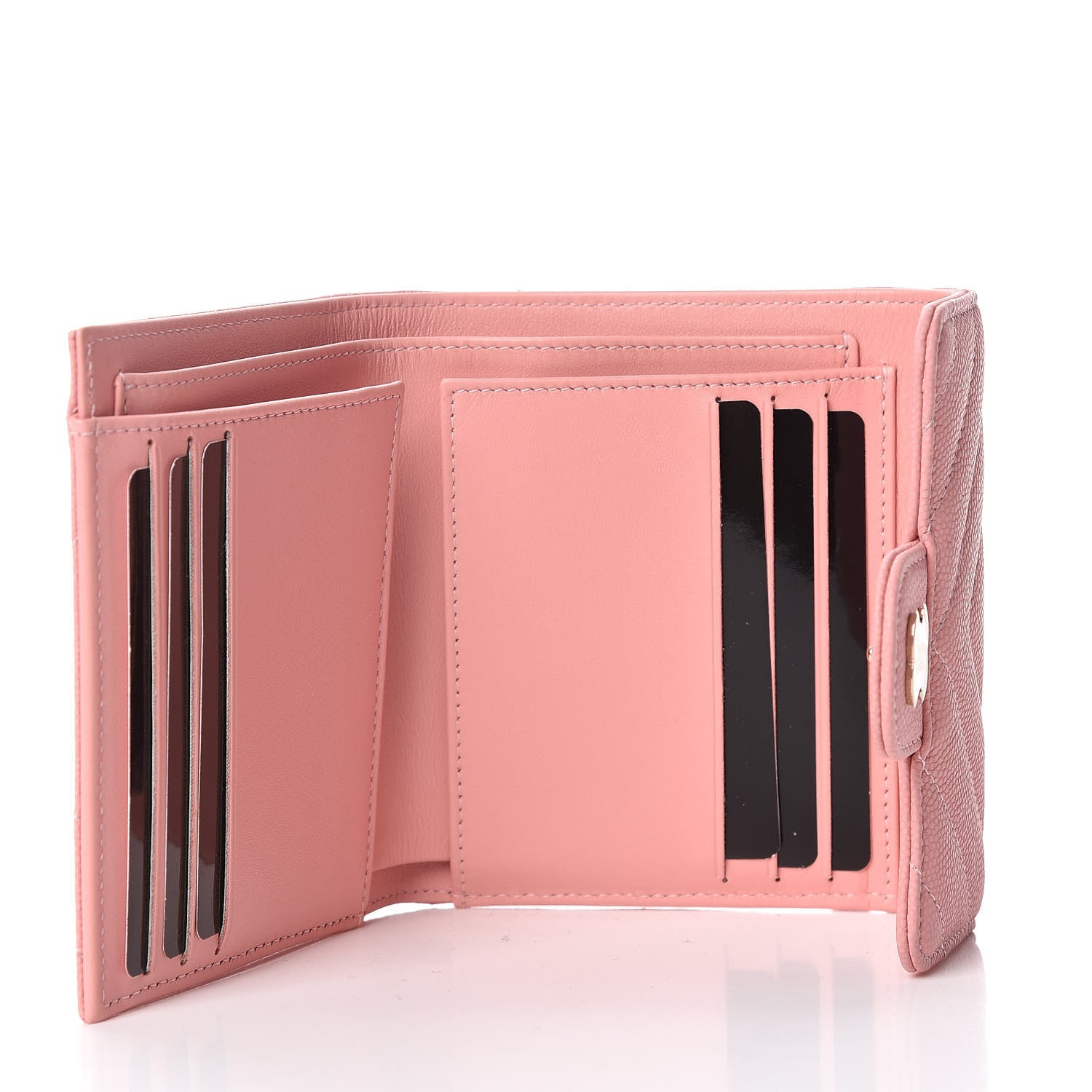 Chanel Caviar Chevron Quilted Compact Flap Wallet Pink 7 of 11