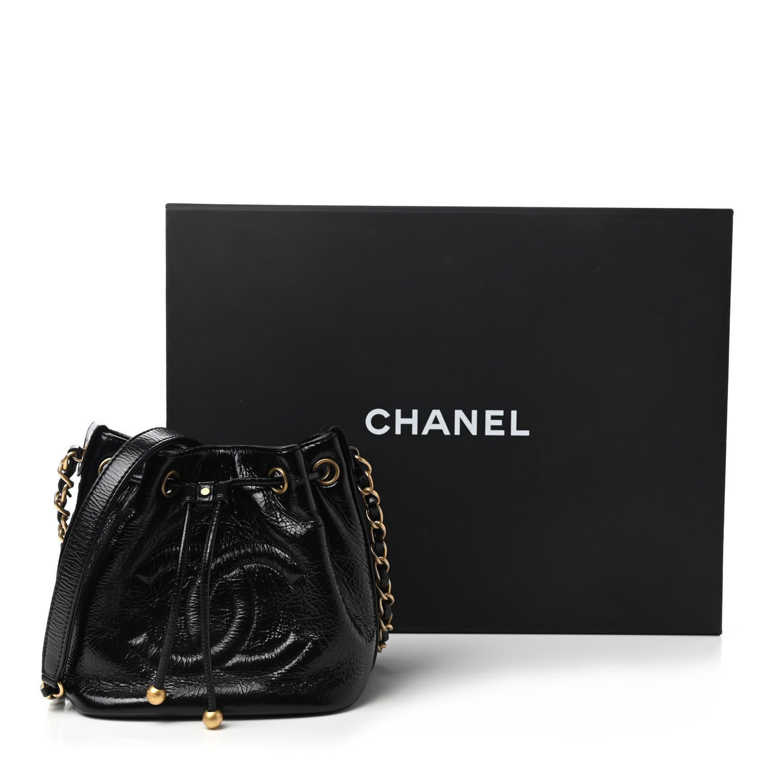 Chanel Shiny Aged Calfskin CC Chain Mini Drawstring Bag Black 11 of 11