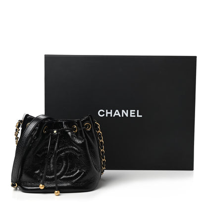 Chanel Shiny Aged Calfskin CC Chain Mini Drawstring Bag Black 11 of 11