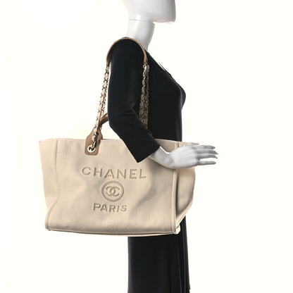 Chanel Canvas Pearl Large Deauville Tote Ecru Beige 2 of 14