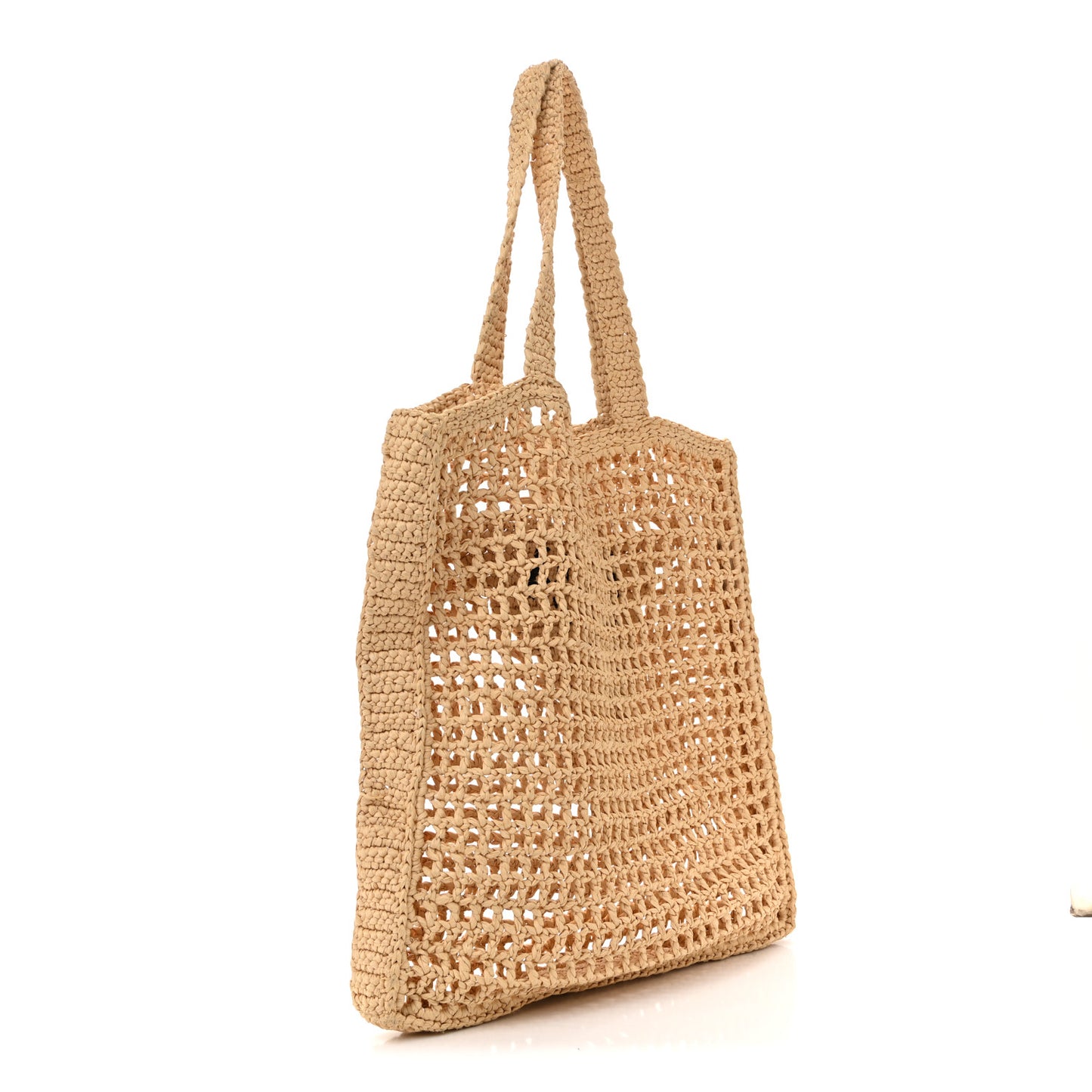 Yarn Raffia Effect Crochet Logo Embroidered Tote Bag Naturale