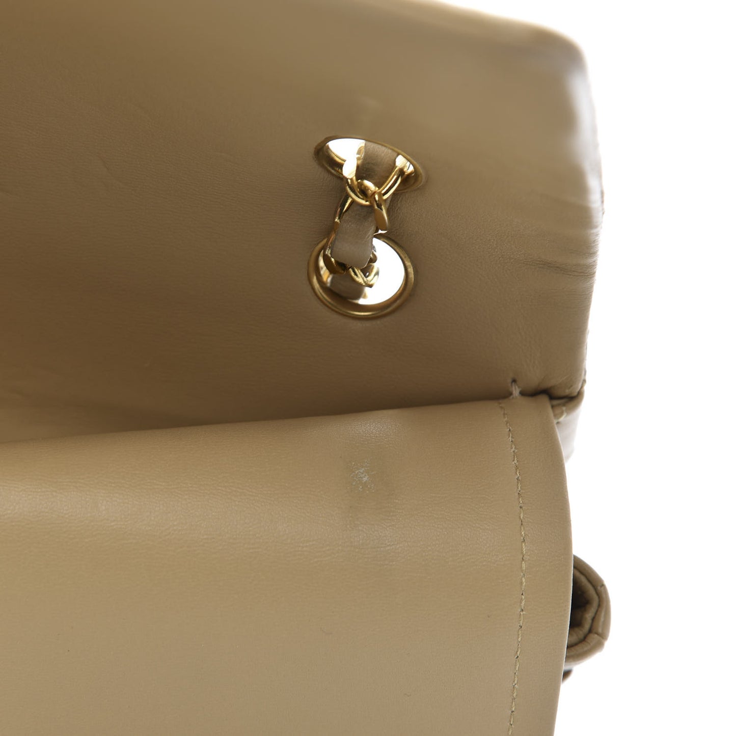 Lambskin Quilted Medium Double Flap Beige