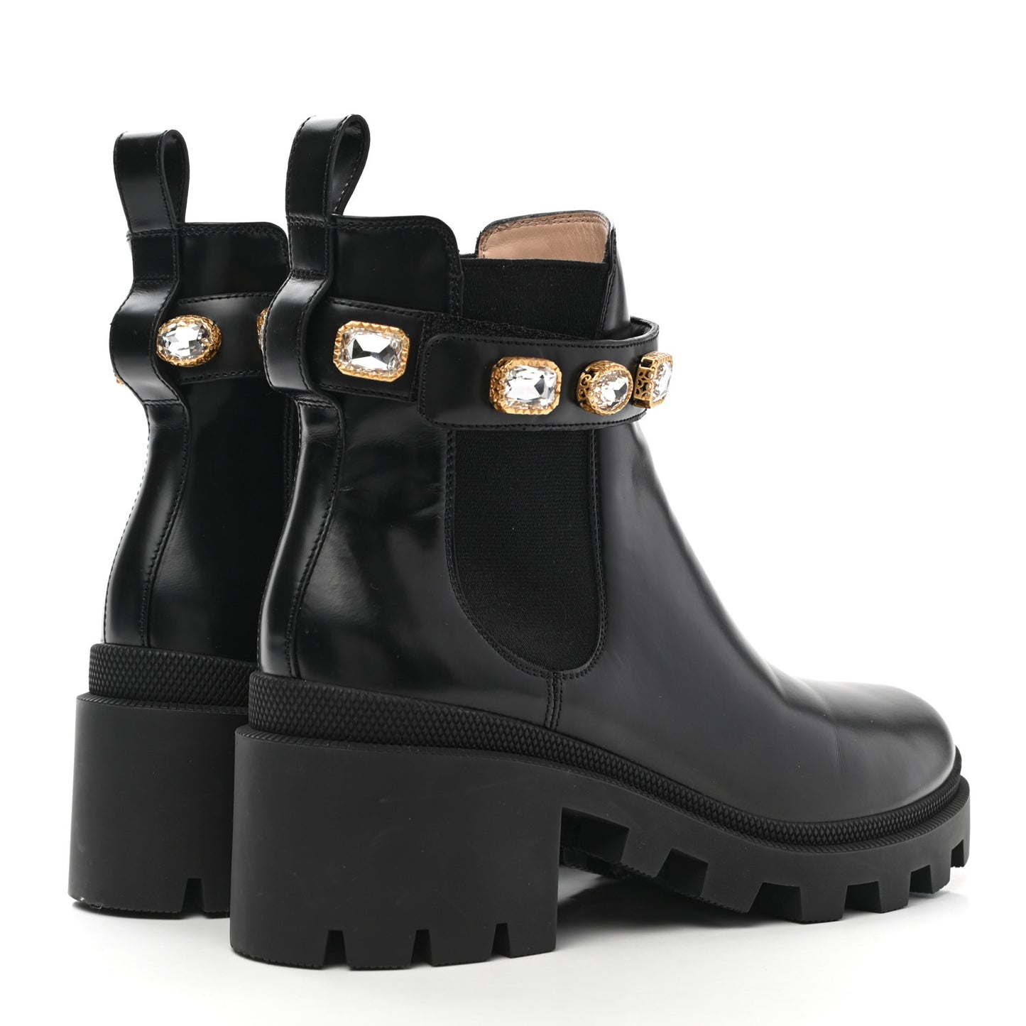 Calfskin Crystal GG Trip Chelsea Ankle Boots 40 Black
