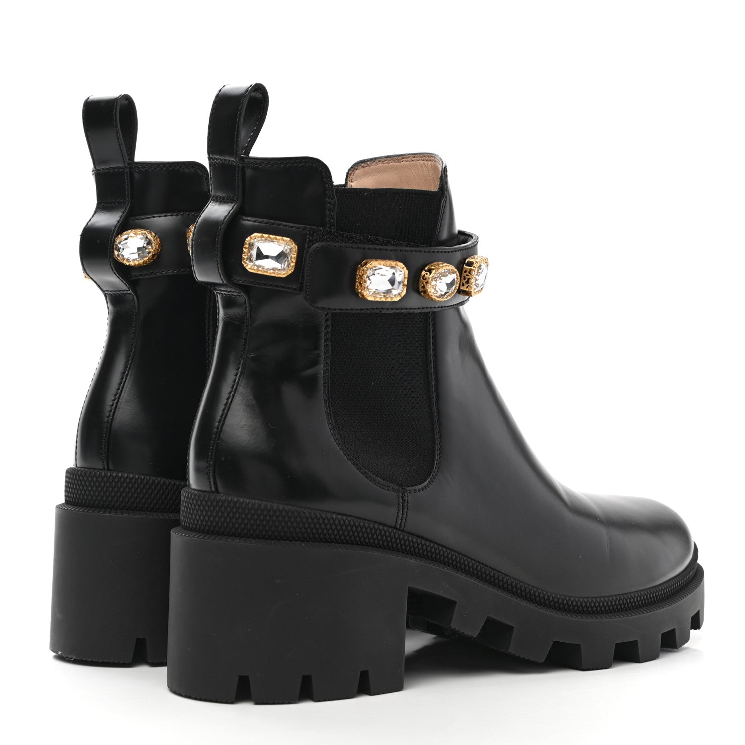 Gucci Calfskin Crystal GG Trip Chelsea Ankle Boots 40 Black 4 of 12