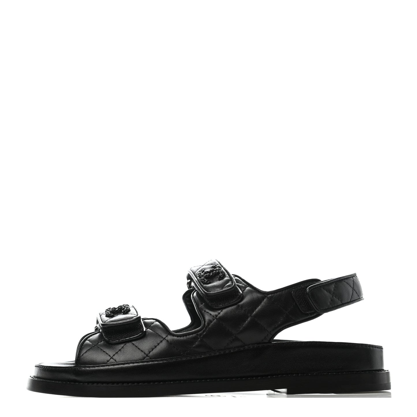 Lambskin Quilted Velcro Dad Sandals 37 So Black