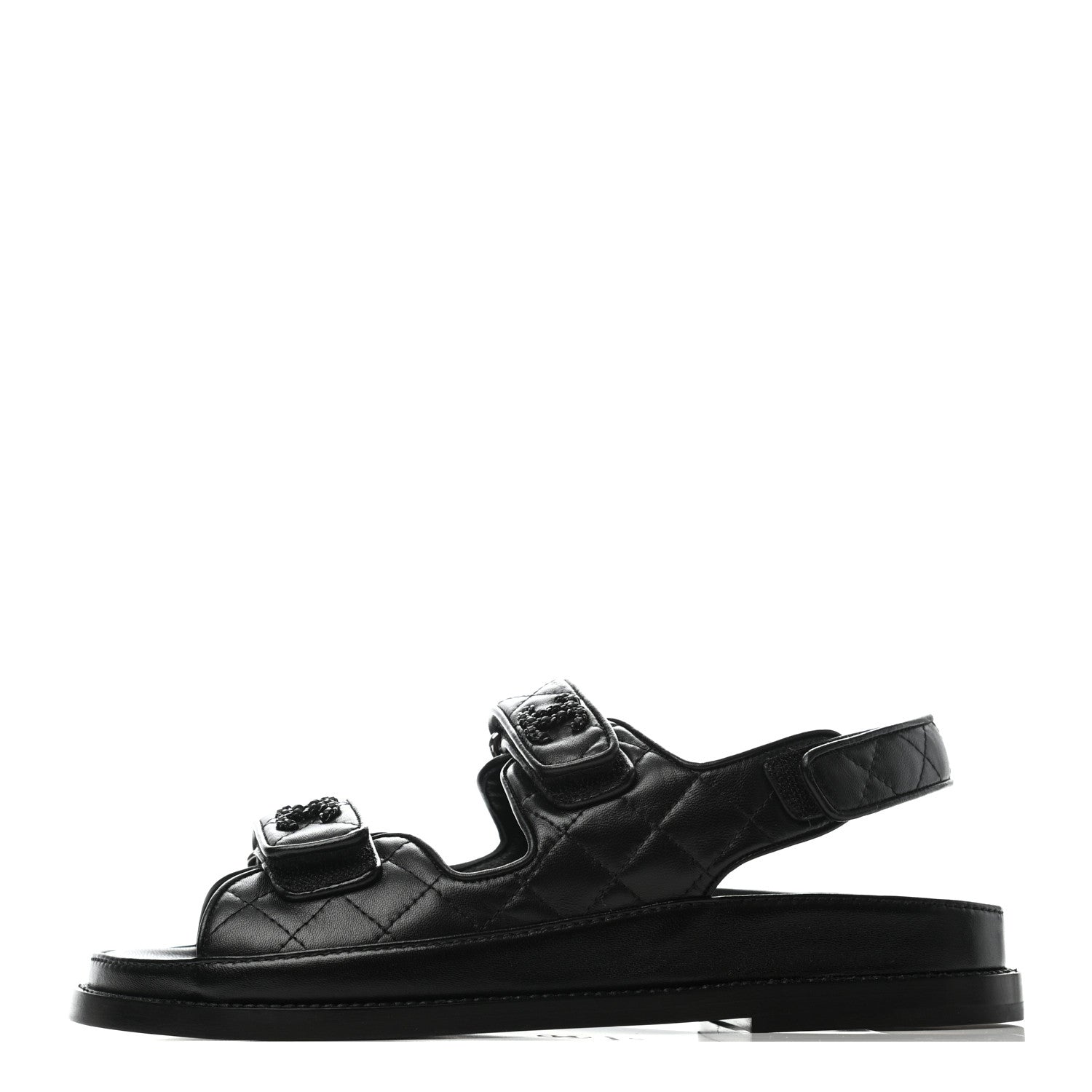 Chanel Lambskin Quilted Velcro Dad Sandals 37 So Black 1 of 6