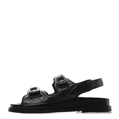 Chanel Lambskin Quilted Velcro Dad Sandals 37 So Black 1 of 6