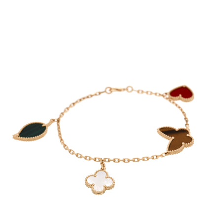 Van Cleef & Arpels VAN CLEEF & ARPELS 18K Yellow Gold Mother of Pearl Malachite Carnelian Tiger Eye 4 Motifs Lucky Alhambra Bracelet 1 of 5