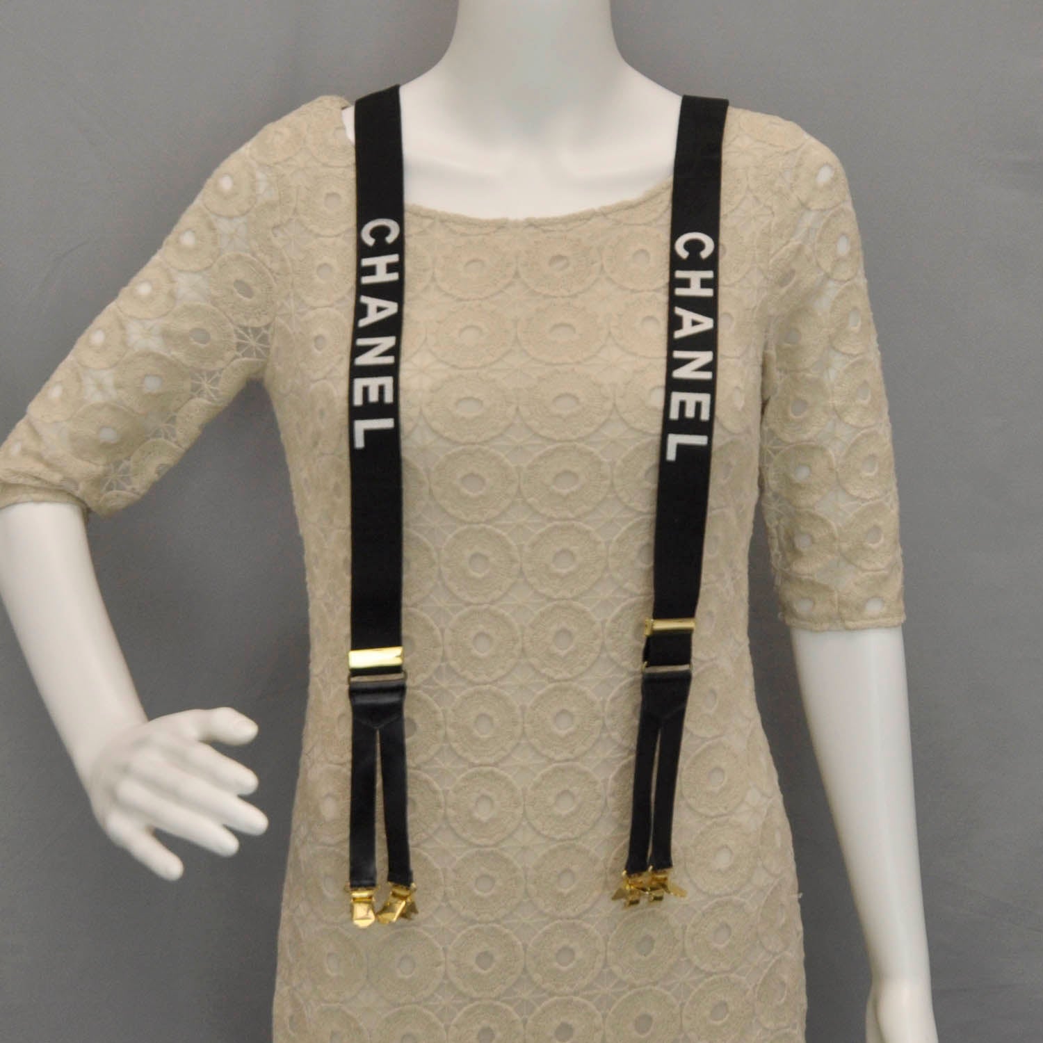 Chanel Logo Suspenders Black White 2 of 5