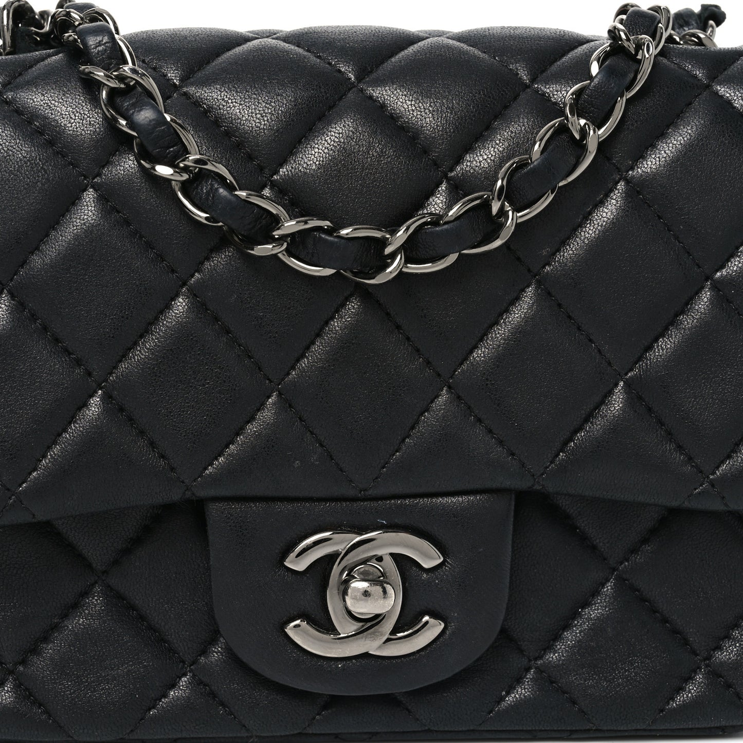 Lambskin Quilted Mini Square Flap Black