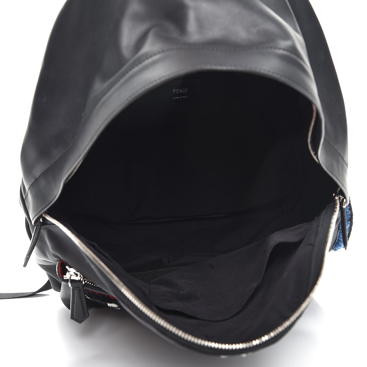 Nylon Calfskin Shearling Emoticon Backpack Black