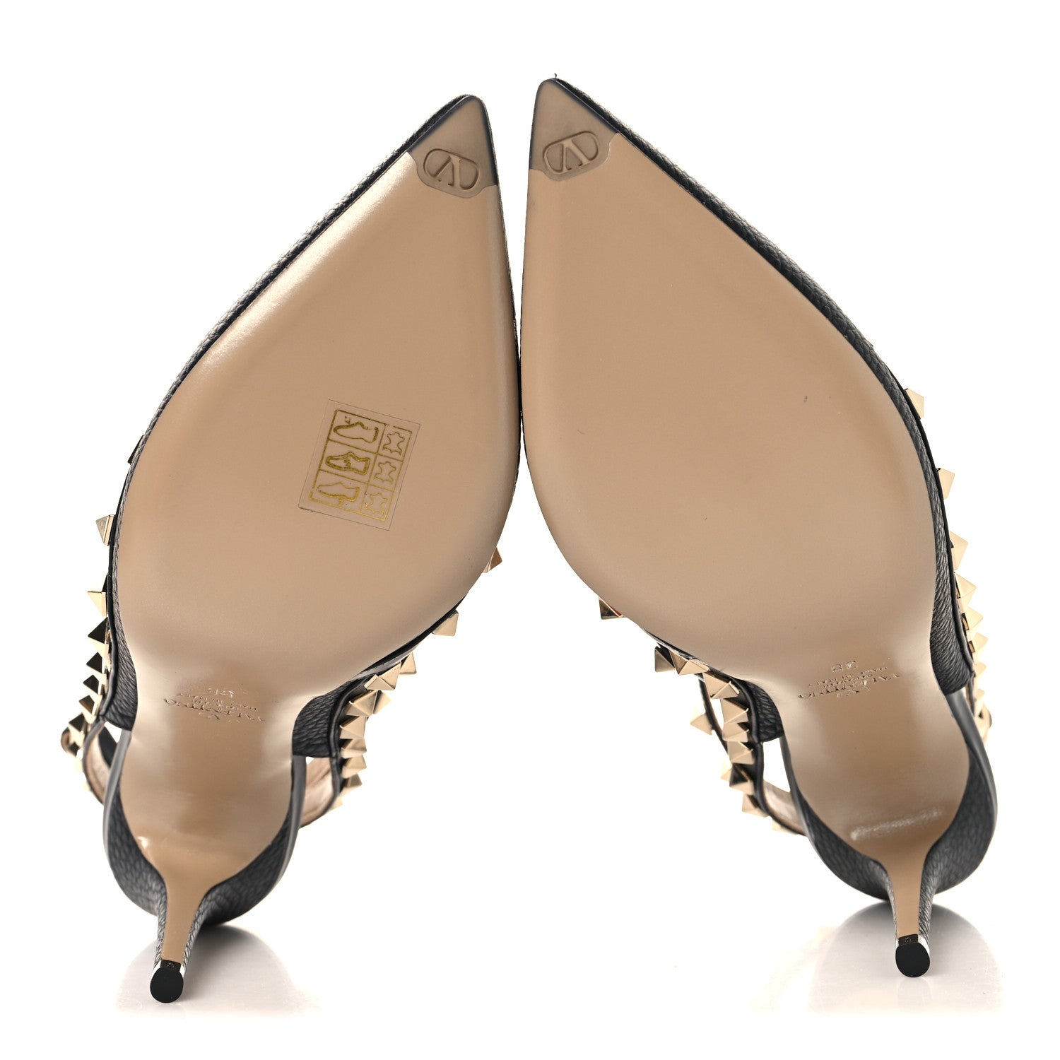 Valentino Garavani Pebbled Calfskin Rockstud Ankle Strap 100mm Pumps 38 Black 6 of 10