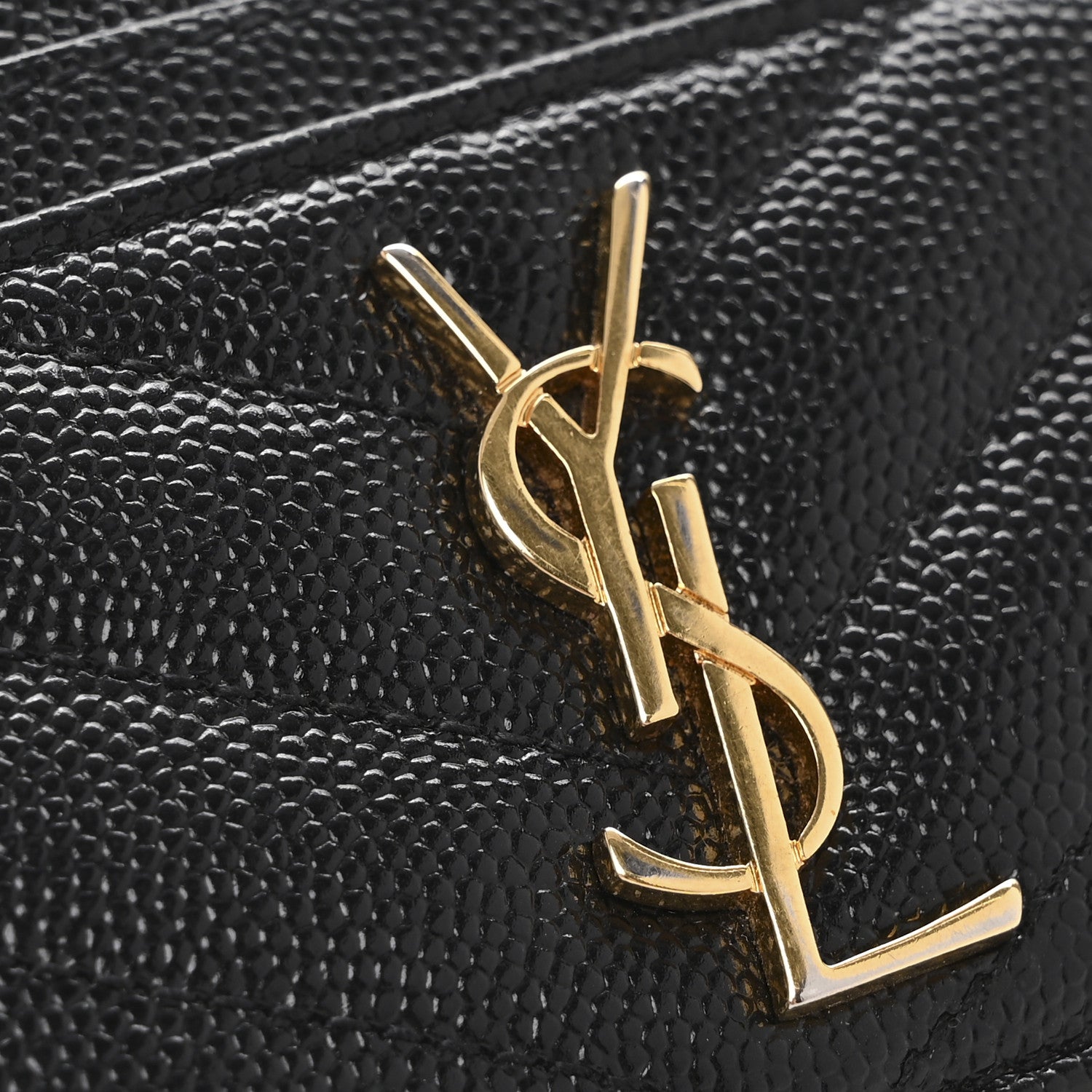 Saint Laurent Grain De Poudre Matelasse Chevron Monogram Credit Card Case Black 10 of 12