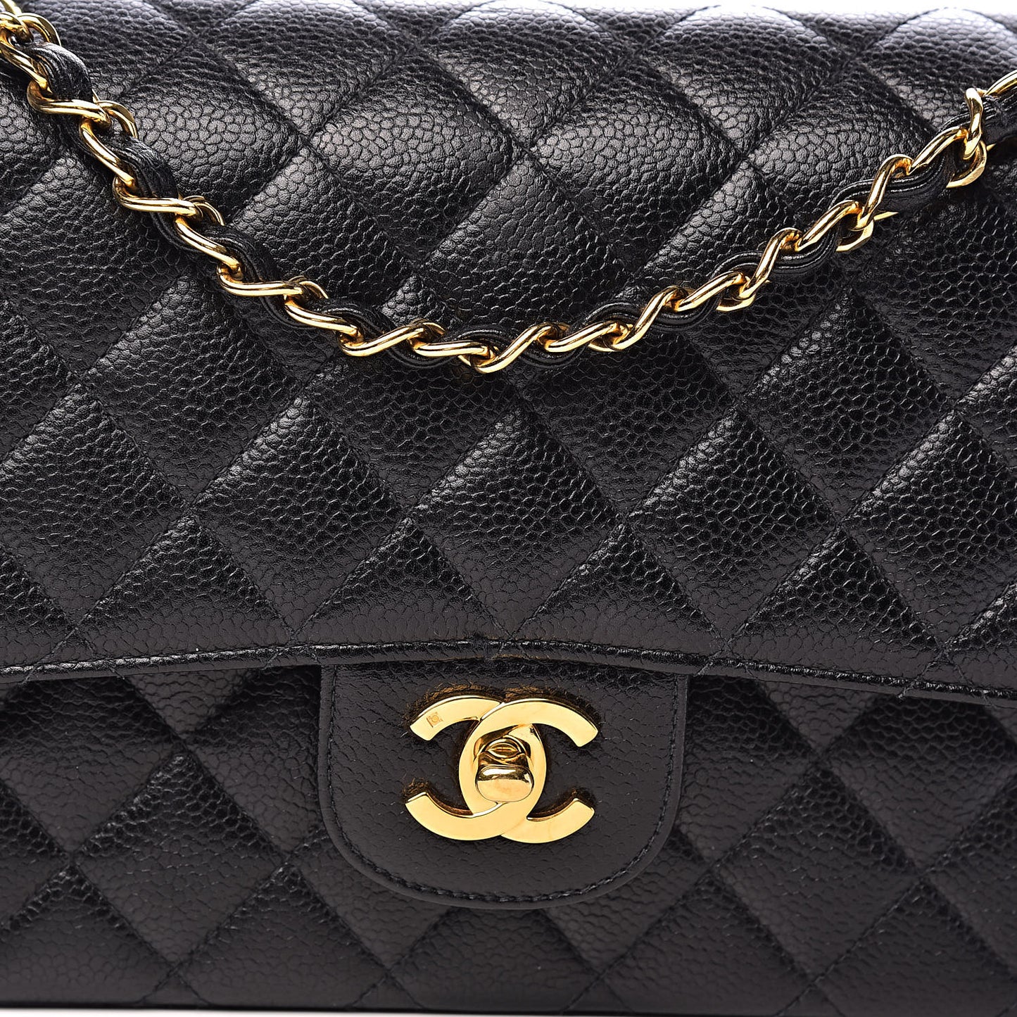 Caviar Quilted Medium Double Flap Black