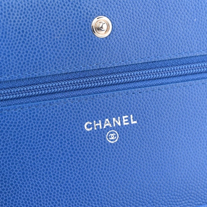 Chanel Caviar Chevron Quilted Wallet On Chain WOC Blue 6 of 13