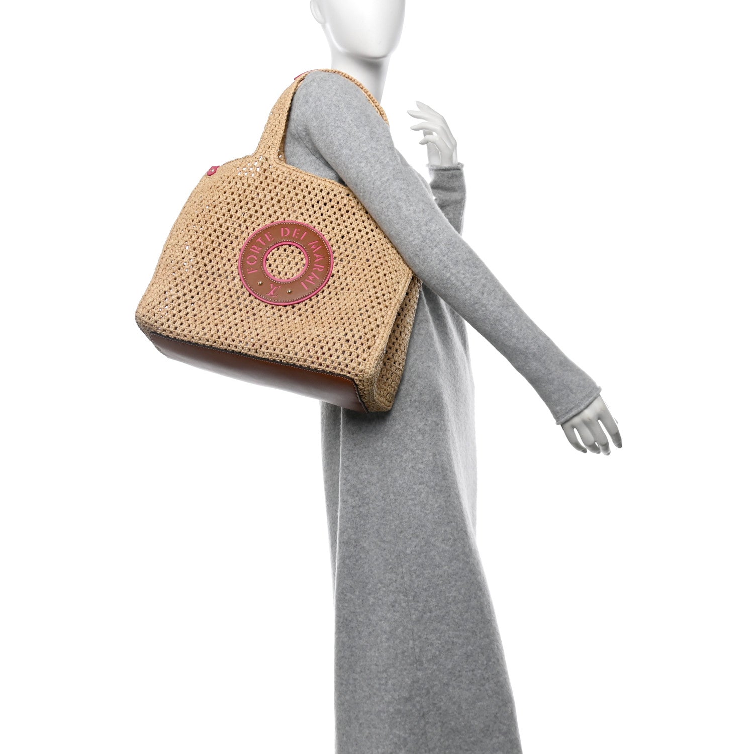 Louis Vuitton Raffia Calfskin Forte Del Marmi OnTheGo MM Natural Fuchsia 2 of 11