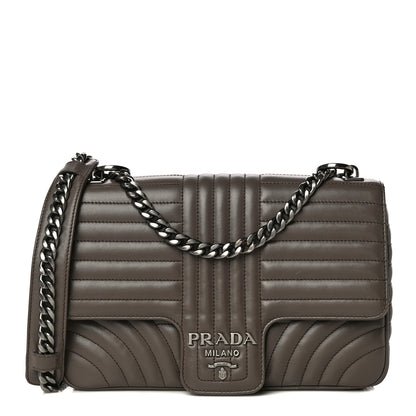 Prada Soft Calfskin Impunture Diagramme Large Chain Flap Shoulder Bag Bambu 1 of 19