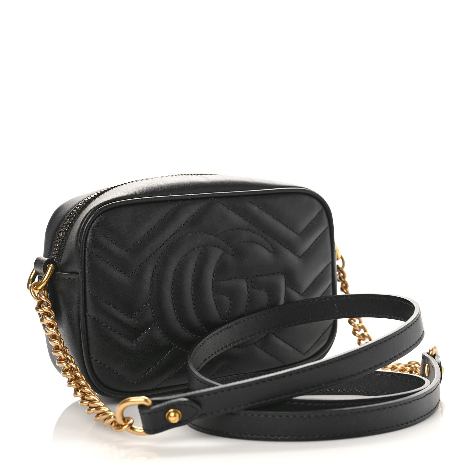 Gucci Calfskin Matelasse Mini GG Marmont Chain Shoulder Bag Black 3 of 8