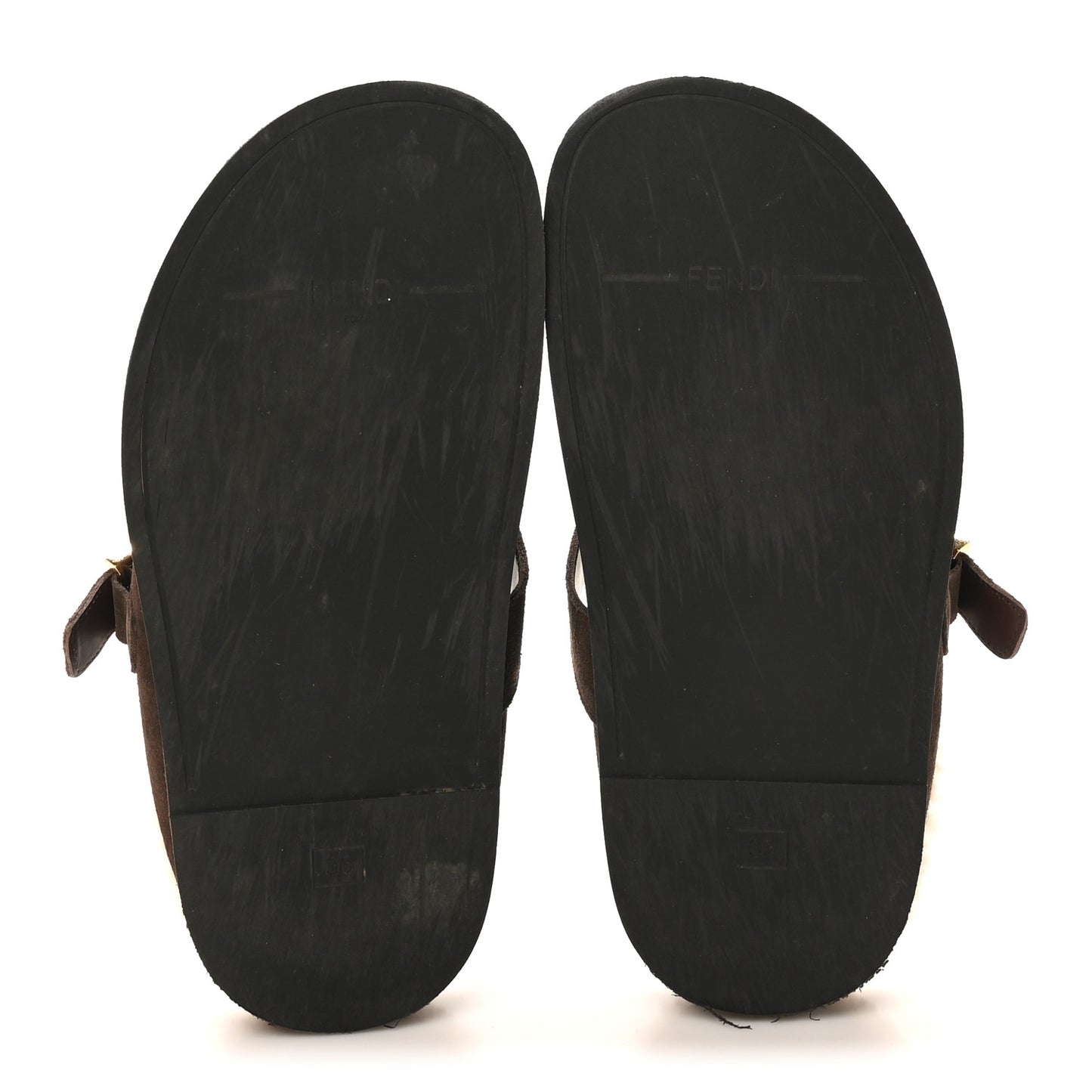 Suede Shearling Fendi Feel Buckled Clogs 36 Mogano Latte