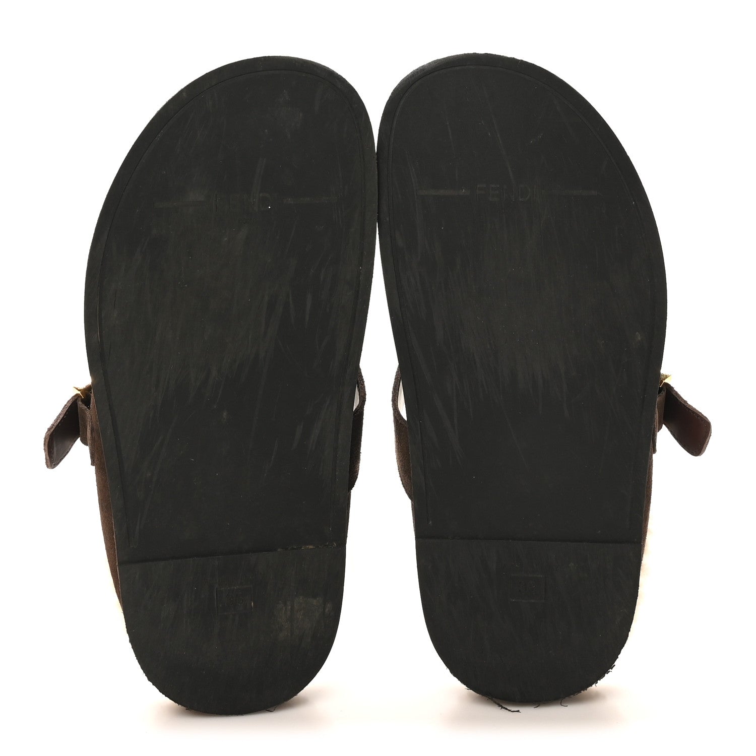 Fendi Suede Shearling Fendi Feel Buckled Clogs 36 Mogano Latte 6 of 9