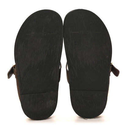 Fendi Suede Shearling Fendi Feel Buckled Clogs 36 Mogano Latte 6 of 9