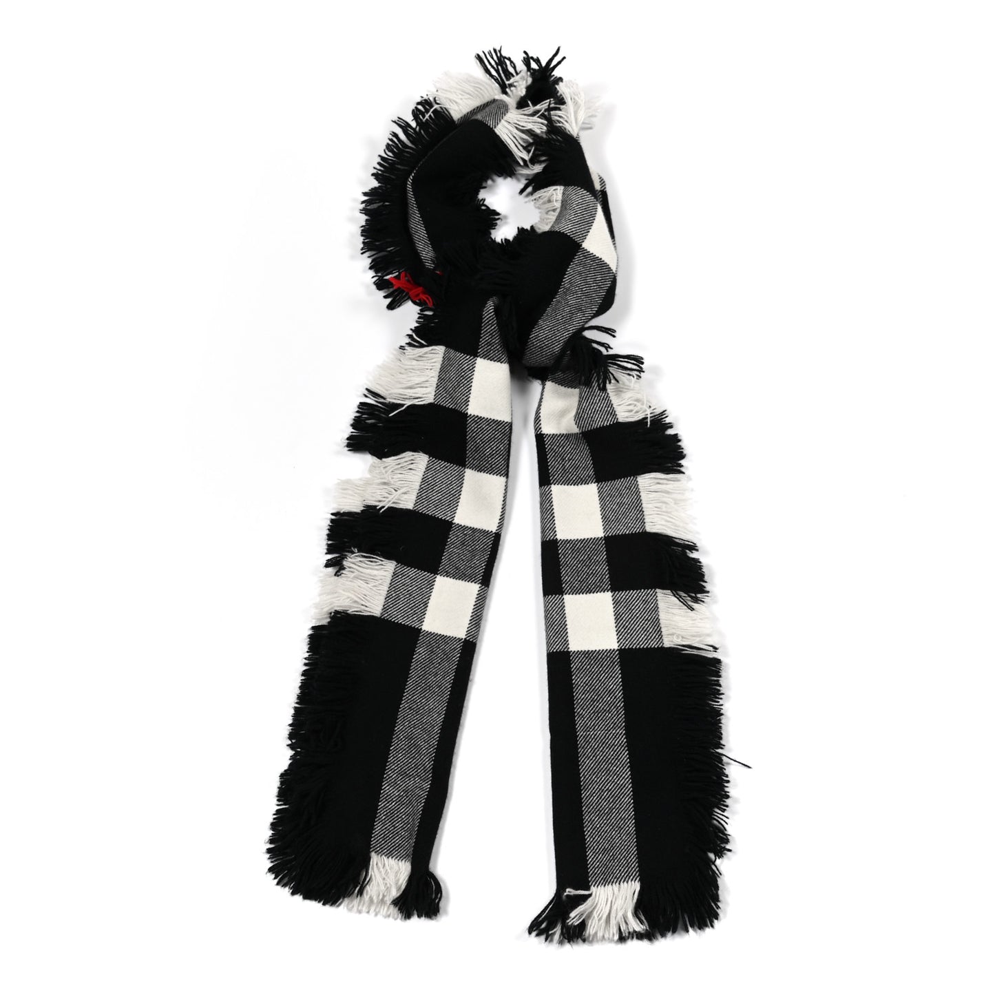 Wool Half Mega Check Fringe Scarf Black