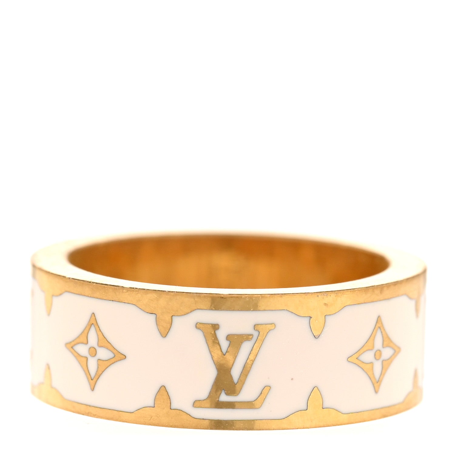 Louis Vuitton Metal Enamel Nanogram Ring M 54 7 White 1803063