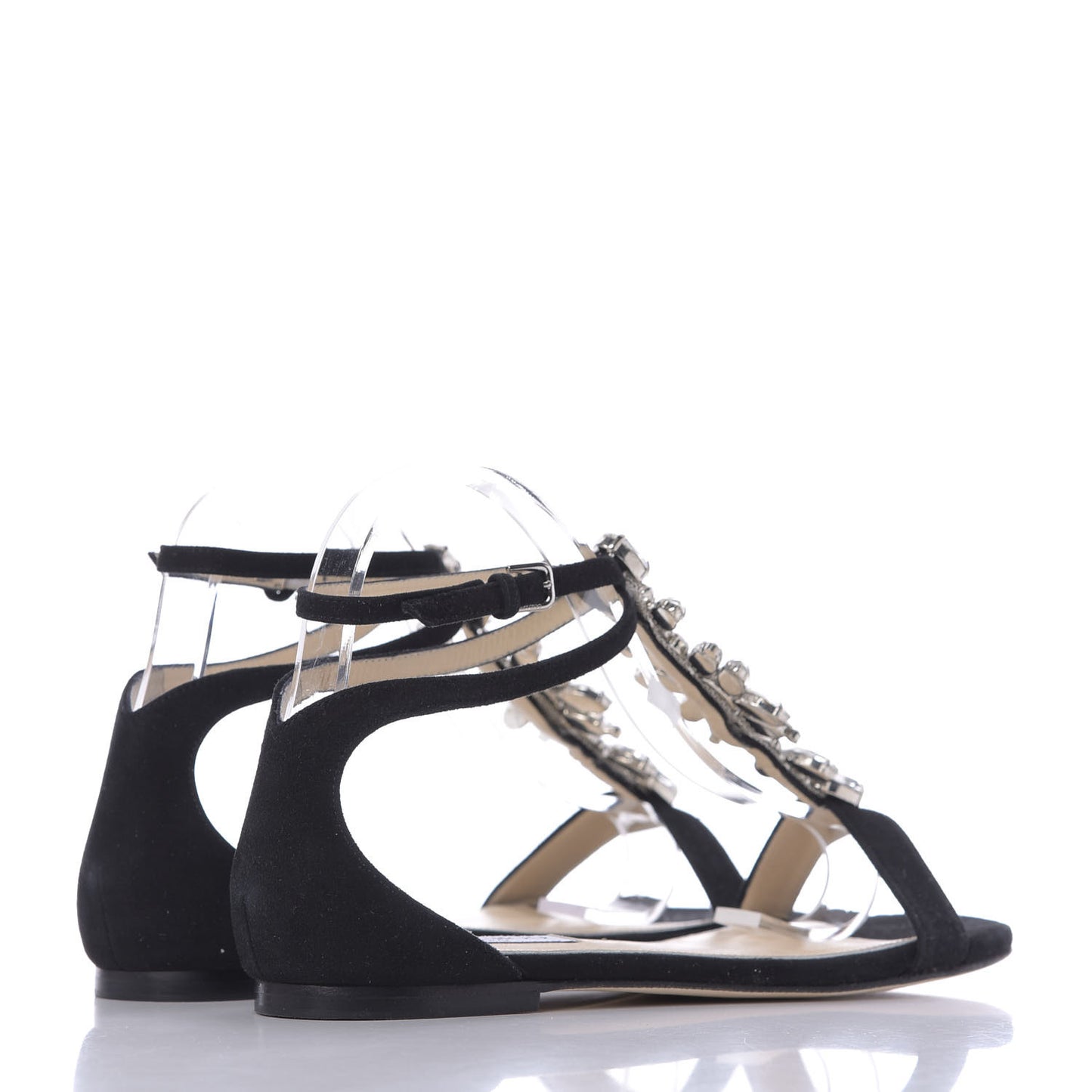 Suede Crystal Averie T-Strap Flat Sandals 39 Black