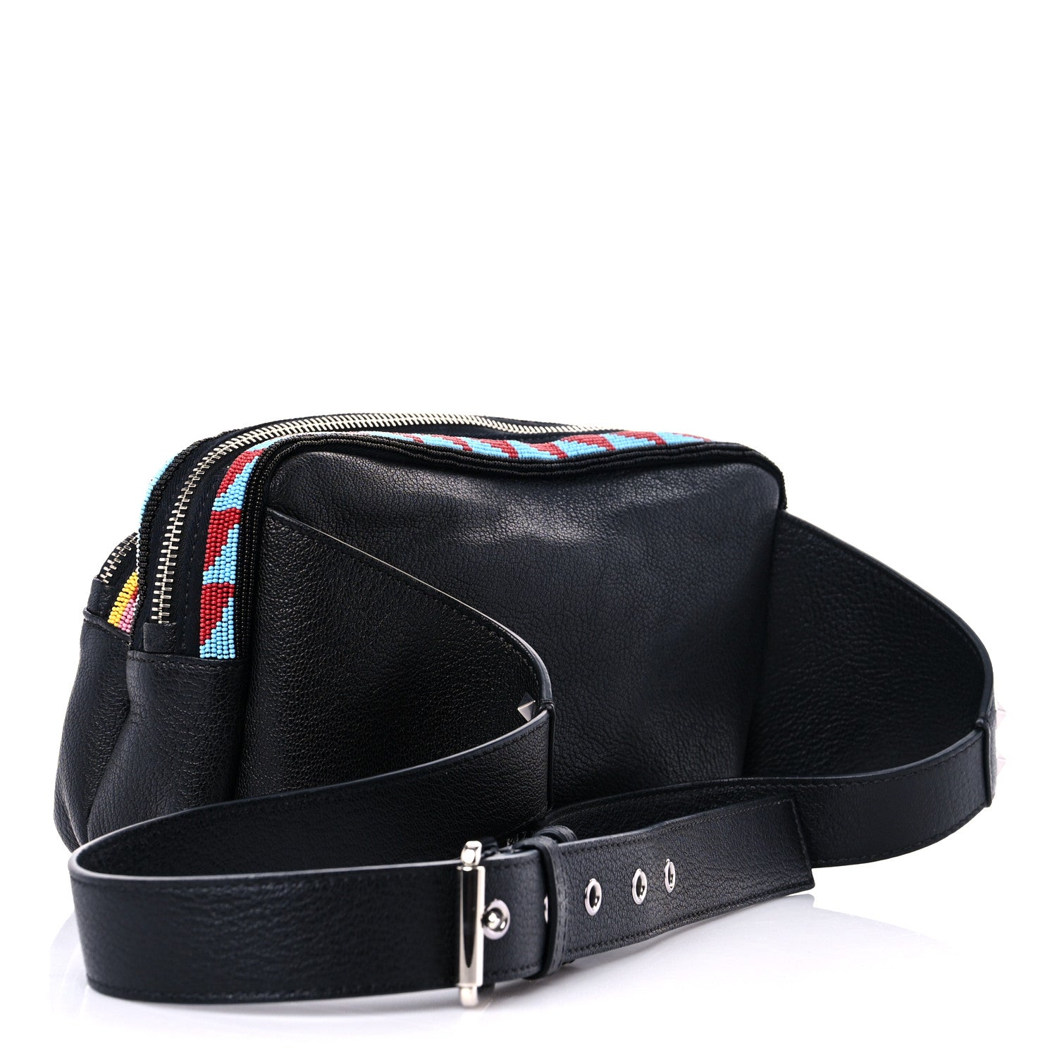 Valentino Garavani Pebbled Calfskin Beaded Rockstud Belt Bag Black 3 of 12