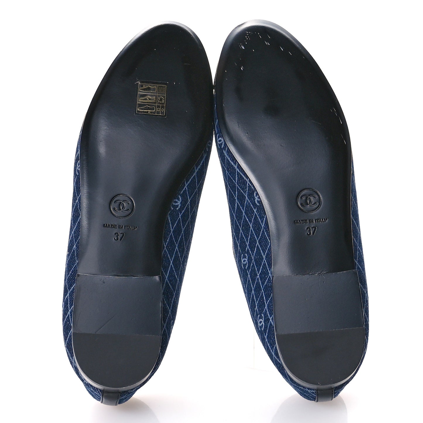 Denim Printed Quilt CC Cap Toe Ballerina Flats 37 Navy Blue Dark Grey