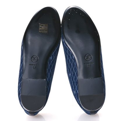 Chanel Denim Printed Quilt CC Cap Toe Ballerina Flats 37 Navy Blue Dark Grey 6 of 9