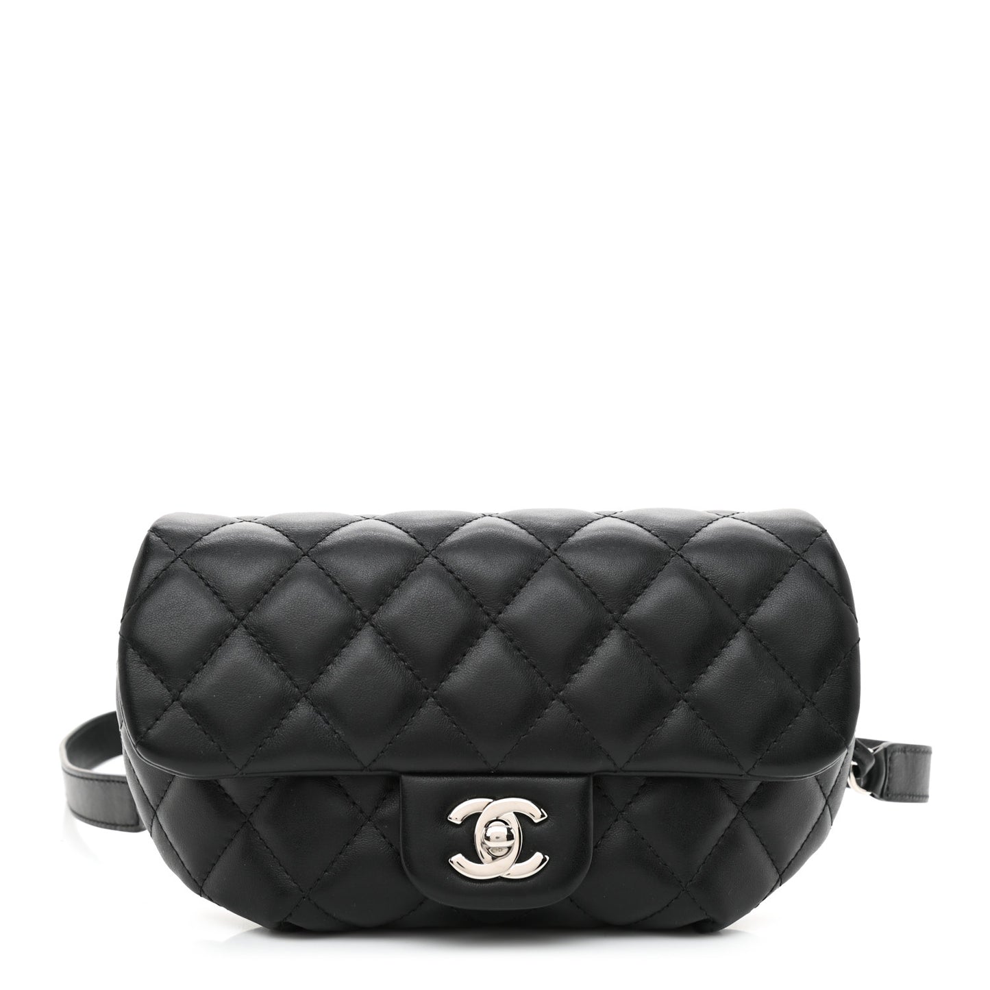 Calfskin Quilted CC Uniform Flap Belt Bag Black