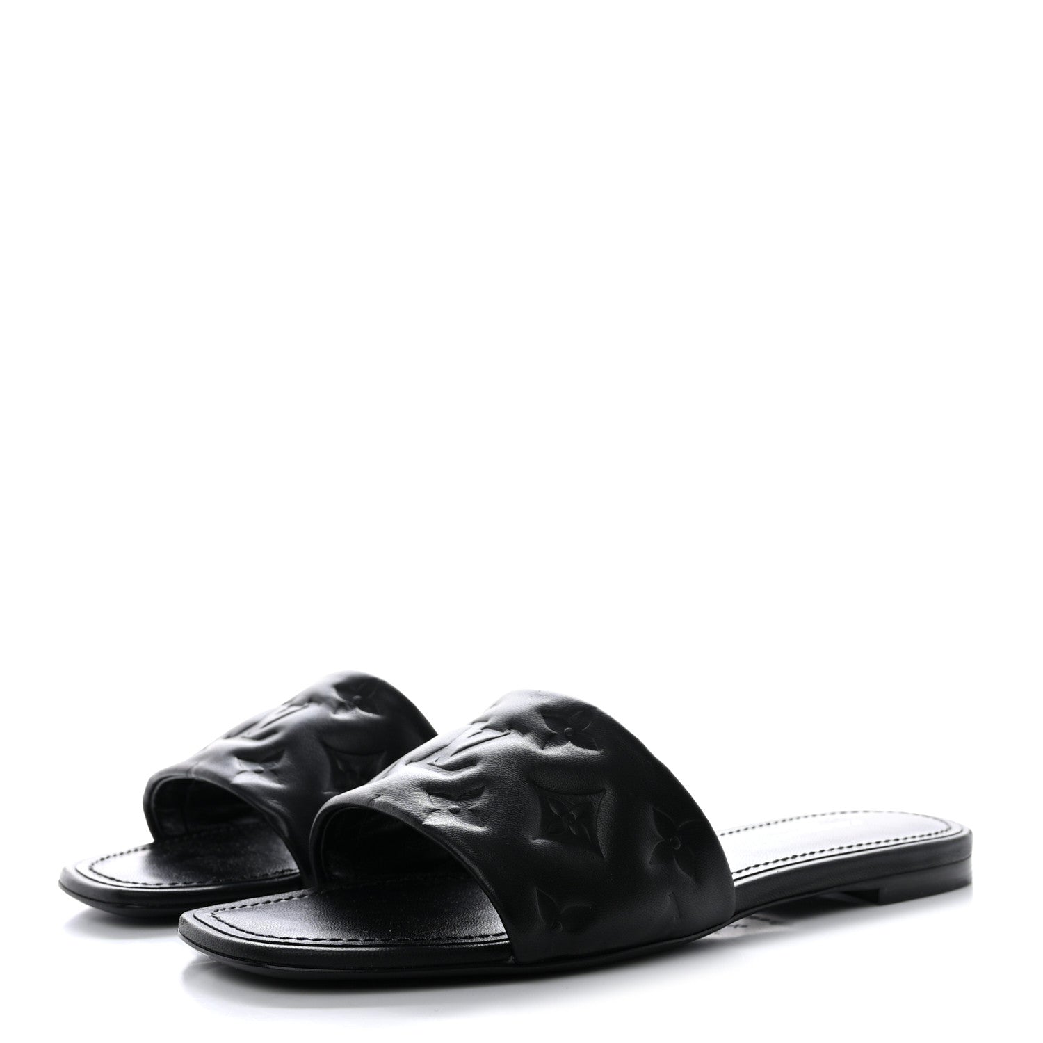 Louis Vuitton Lambskin Embossed Monogram Revival Flat Mules 37.5 Black 3 of 9