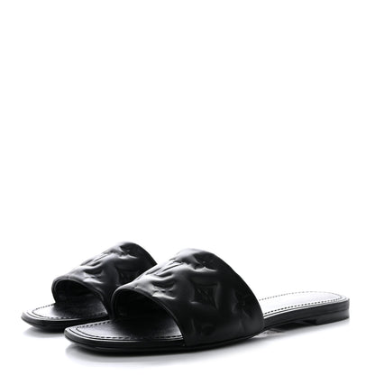 Louis Vuitton Lambskin Embossed Monogram Revival Flat Mules 37.5 Black 3 of 9