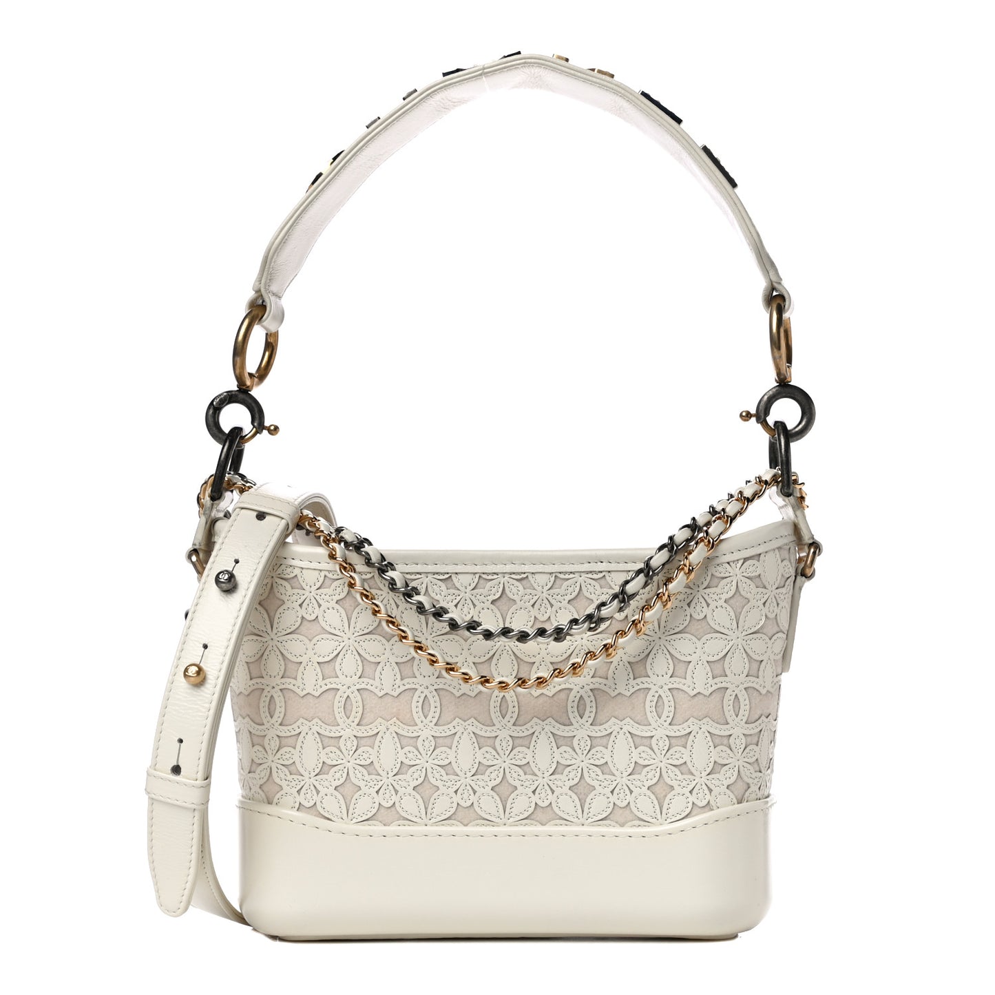 Calfskin Wool Felt Embossed Small Gabrielle Logo Hobo White
