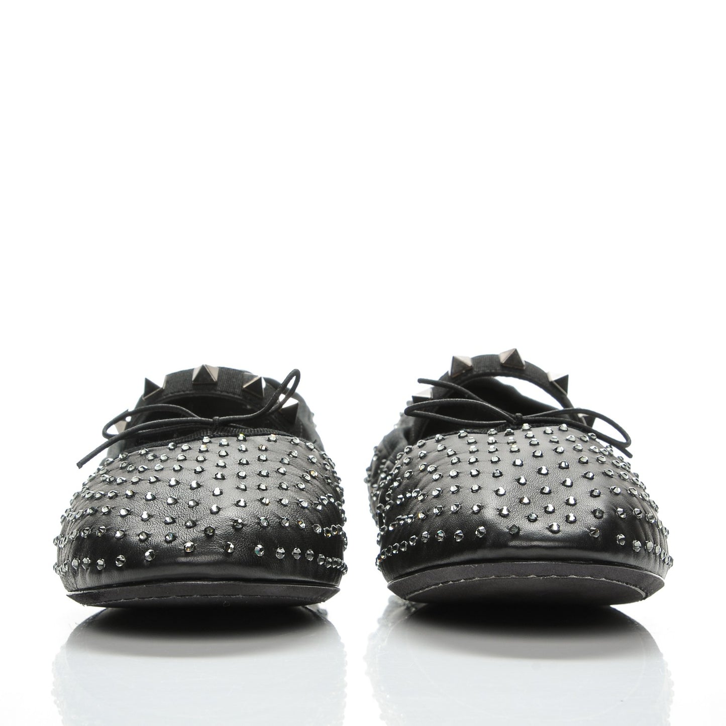 Nappa Crystal Studded Ballerina Flats 38 Black