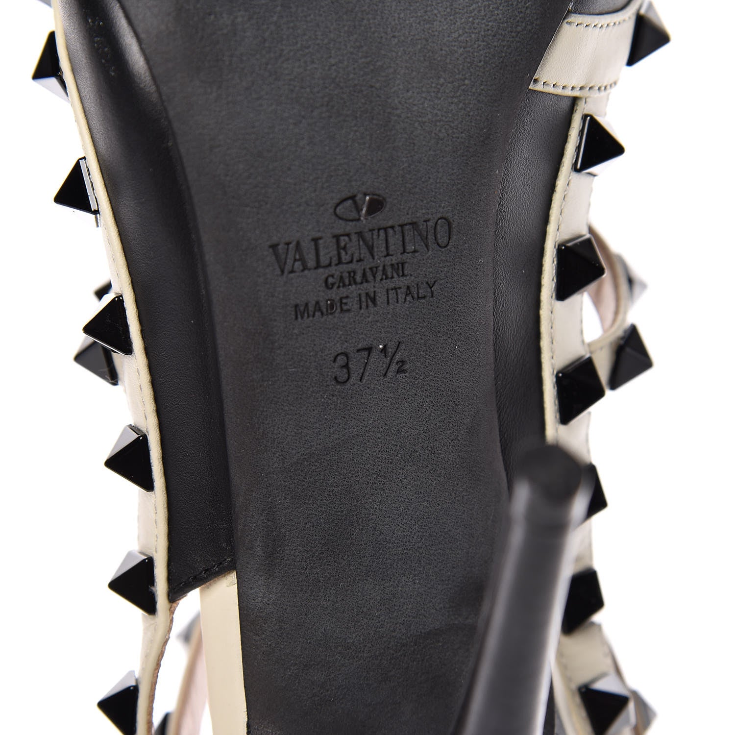 Valentino Garavani Calfskin Rockstud Ankle Strap 100mm Pumps 37.5 Black Light Ivory 8 of 15