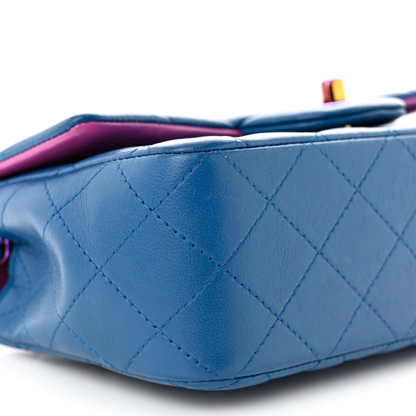 Lambskin Quilted Mini Rectangular Flap Blue Purple