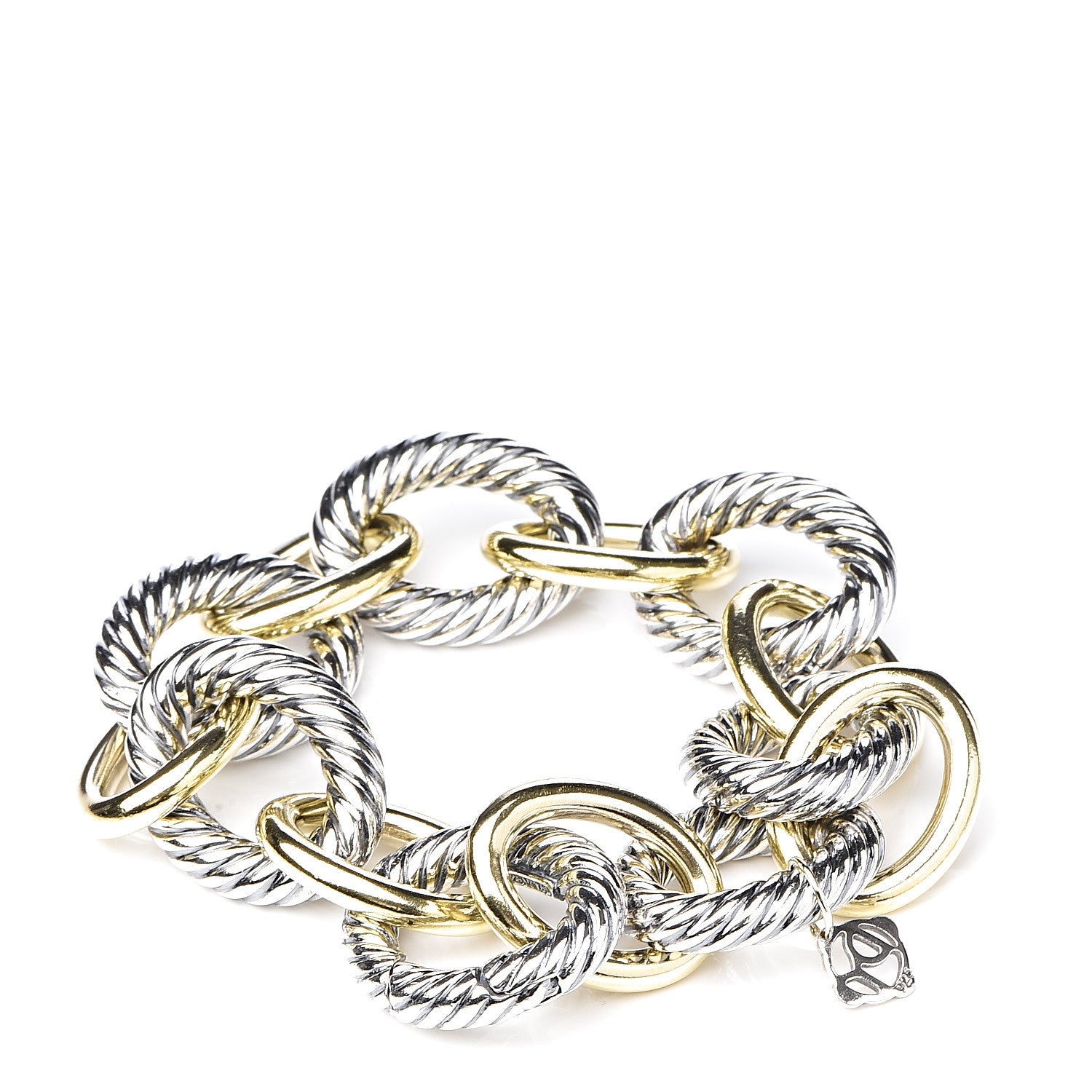 David Yurman Sterling Silver 18K Yellow Gold 17mm Extra Large Oval Link Bracelet 3 of 5
