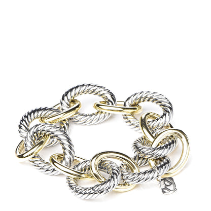 David Yurman Sterling Silver 18K Yellow Gold 17mm Extra Large Oval Link Bracelet 3 of 5