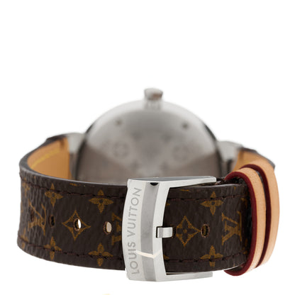 Louis Vuitton Stainless Steel Monogram Diamond 33mm Tambour Slim Quartz Watch 3 of 5