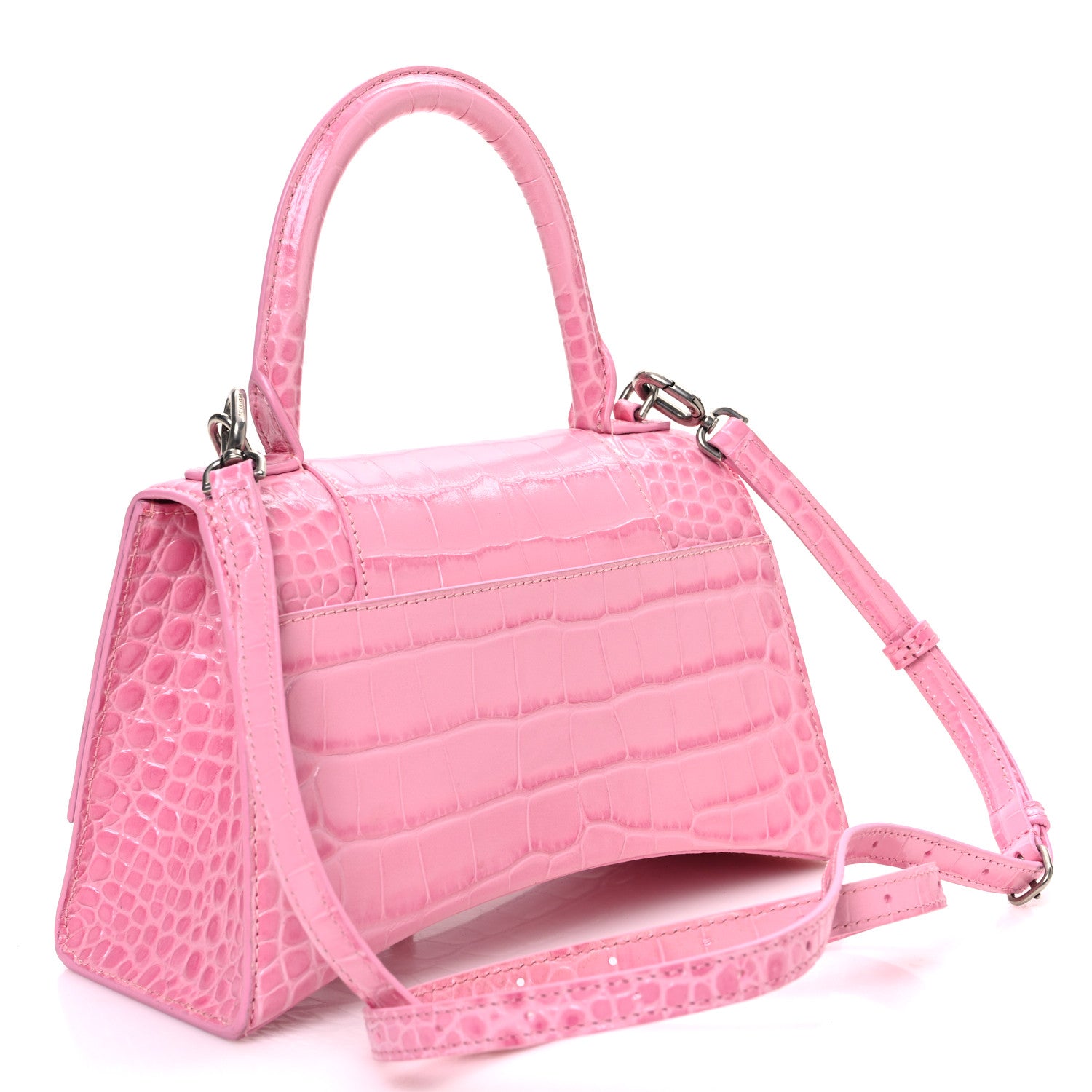 Balenciaga Shiny Calfskin Crocodile Embossed Small Hourglass Top Handle Bag Candy Pink 3 of 13
